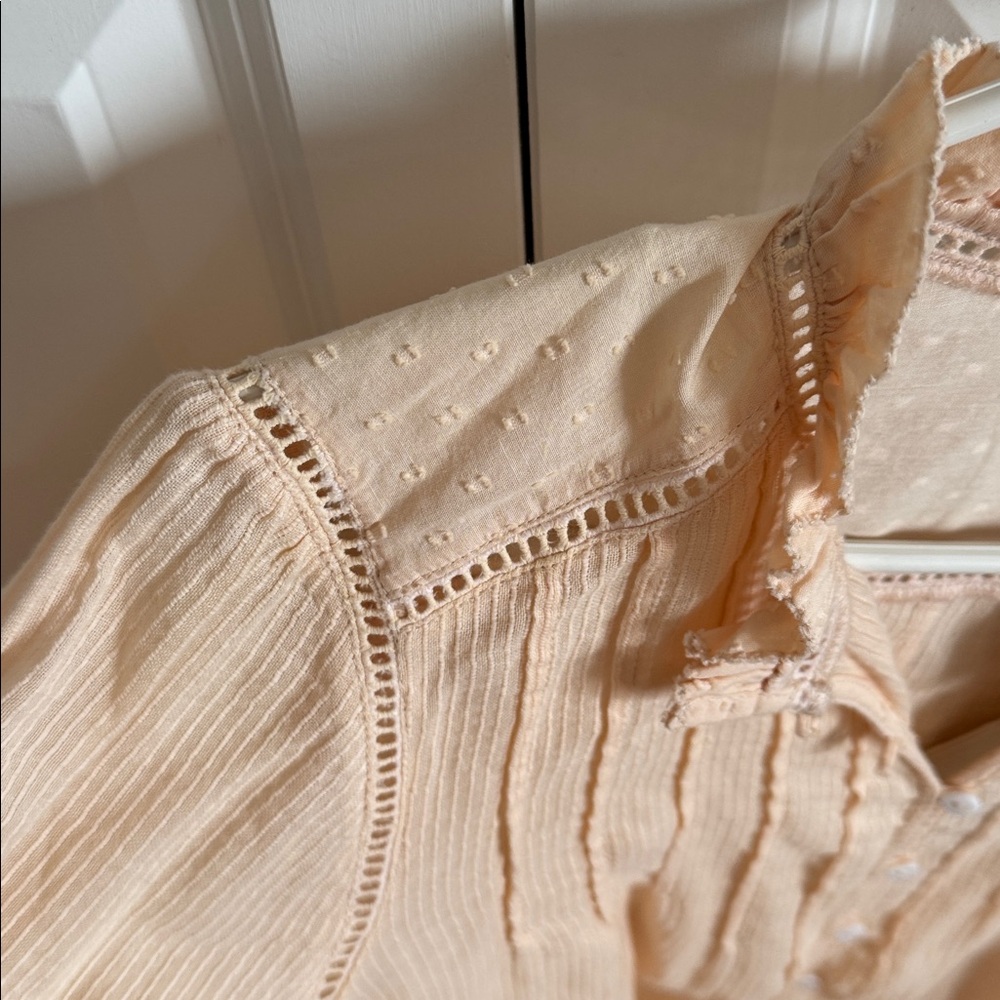 Faherty Light Peach Ruffled Button-Front Blouse - Picture 5 of 8